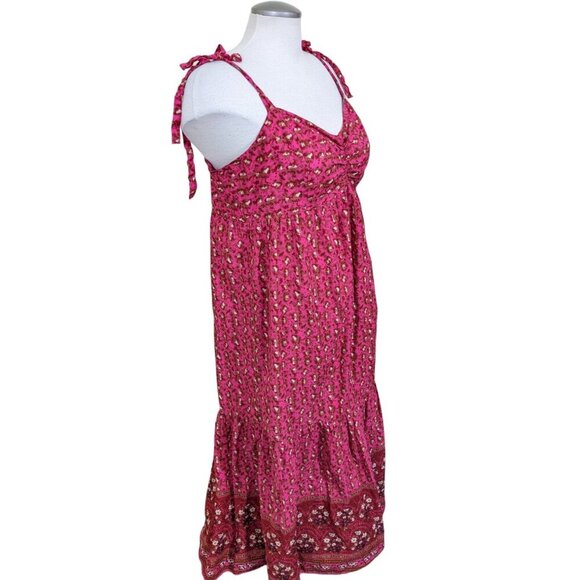 C C California Maxi Dress Sundress Large Smocked Tiered Cotton Pink Red Floral - Picture 2 of 9